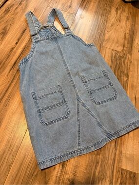 Light Wash Denim Overall Dress with Front Pockets